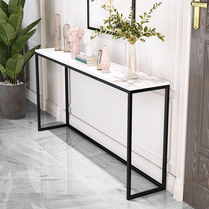 11" W Contemporary Console Table Stone Rectangle Accent Table