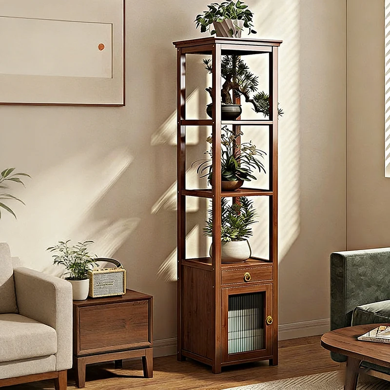 Traditional Chinese Square Nan Bamboo Iron Acrylic Display Rack 1/2/3/4-Tier For Living Room
