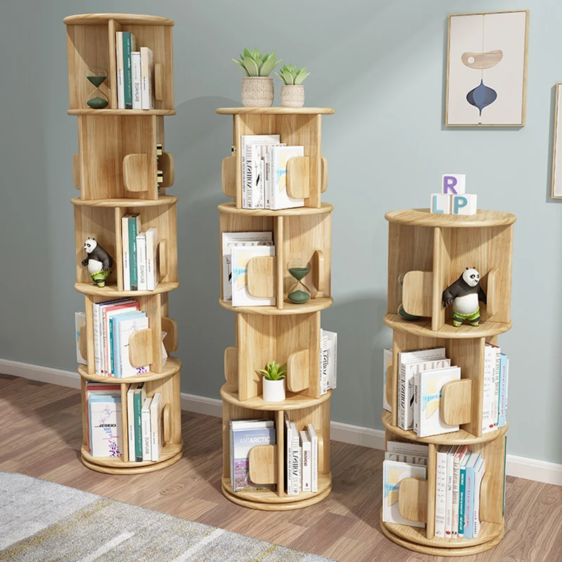 Contemporary Creative Solid Wood Rotating Round Shelf 2/3/4 Tier For Living Room
