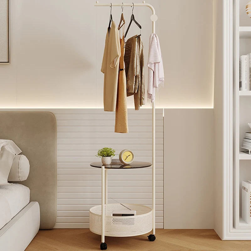 Modern Minimalist Iron Glass Mobile Round Openwork Hall Tree 2 Tier For Bedroom