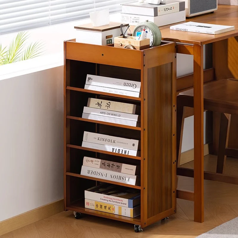 Traditional Vintage Bamboo Movable Rectangular Storage Shelf 6 Tier For Living Room
