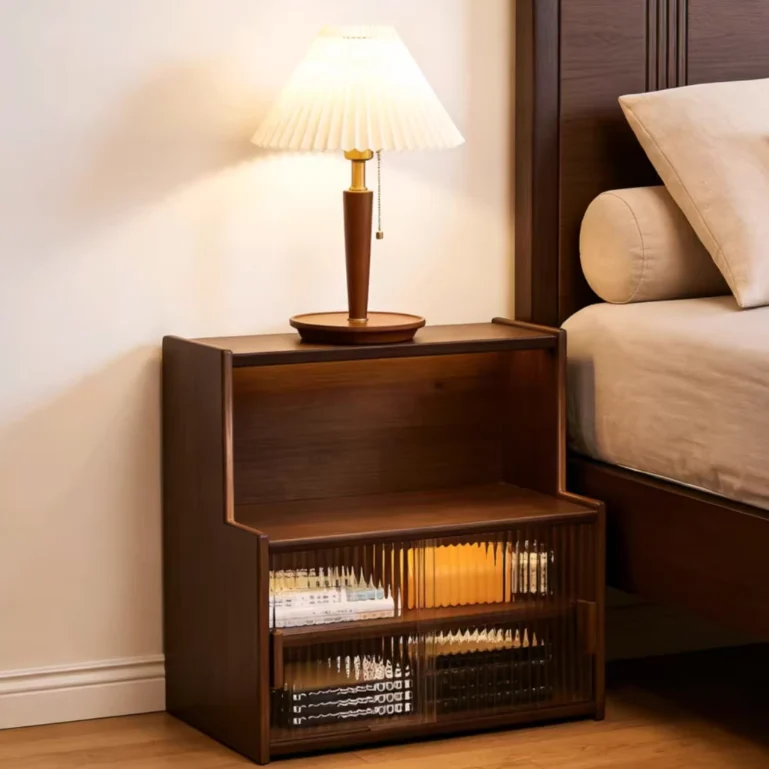 Traditional Vintage Pine Wood MDF Glass Rounded Rectangular Storage Shelf 3/4 Tier For Bedroom