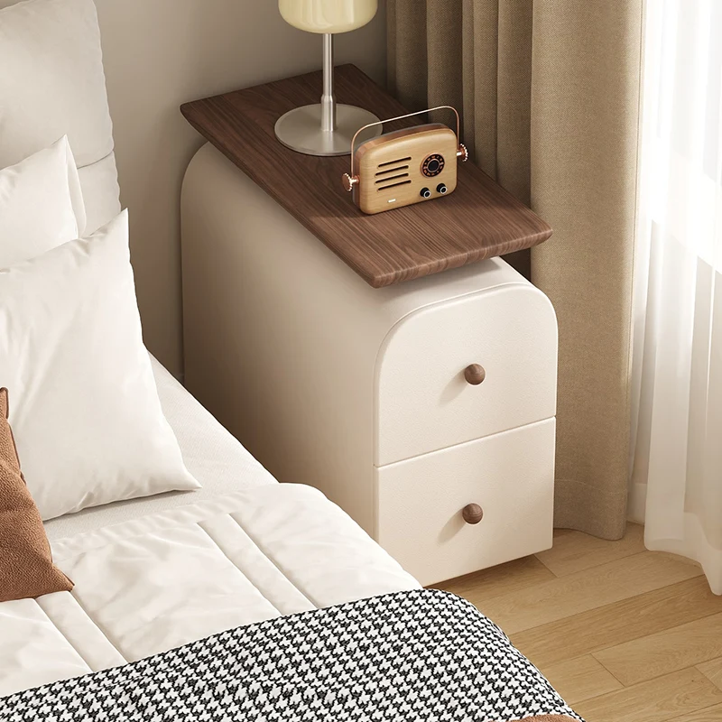 Traditional French Plywood MDF Scratch-Resistant Faux Leather Rounded Rectangular Nightstand 2 Drawer For Bedroom