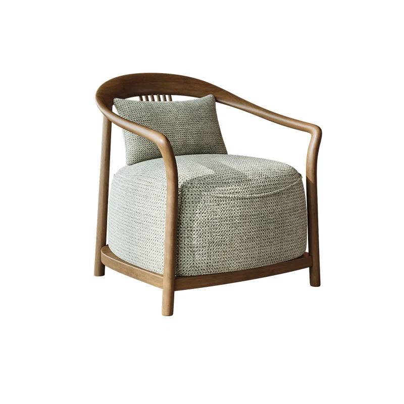 Traditional Chinese Velvet Solid Wood Curved Rounded Accent Chair With Armrests Backrest For Living Room