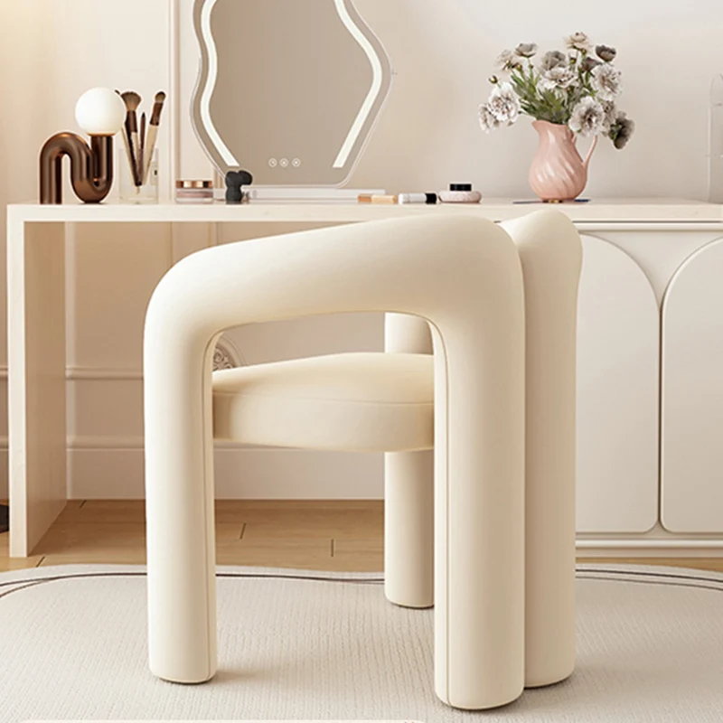 Contemporary Creative Velvet Metal Rounded Curved Cylindrical Vanity Chair With Armrests Backrest For Bedroom