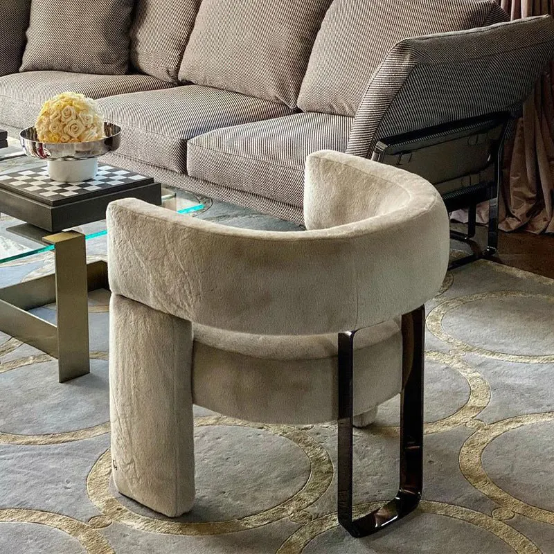 Contemporary Scandinavian Velvet Metal Plywood Curved Rectangular Accent Chair With Armrests Backrest For Living Room