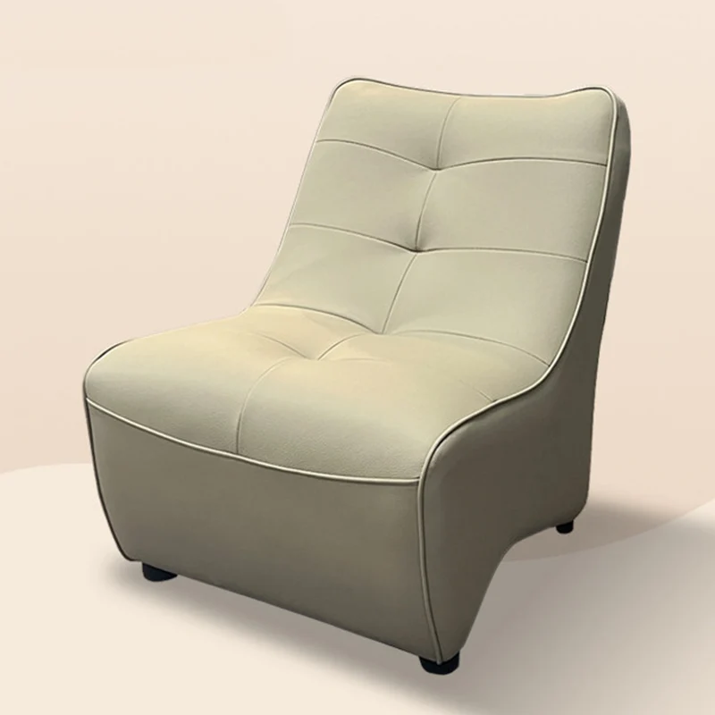 Modern Minimalist Rectangular Curved PU Leather Solid Wood Accent Chair Backrest Armless For Living Room