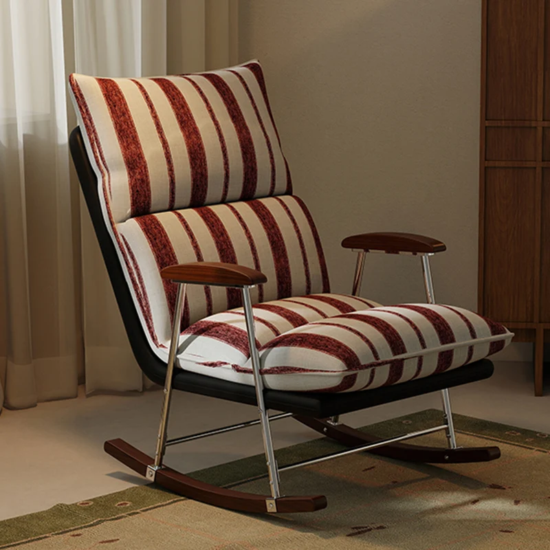 Traditional French Upholstered Rectangular Rubberwood Iron Printed Velvet Fabric Comfortable Seating Rocking Chair Backrest Armrest For Living Room