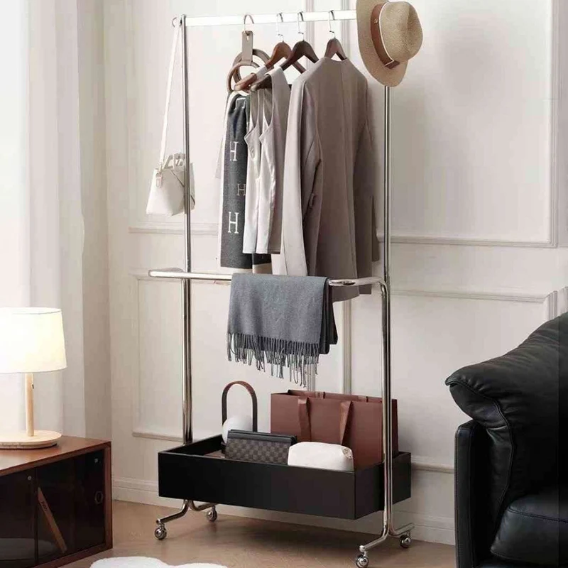 Modern Mid-Century MDF Stainless Steel Rectangular Hall Tree 1-Cabinet Movable For Bedroom & Living Room