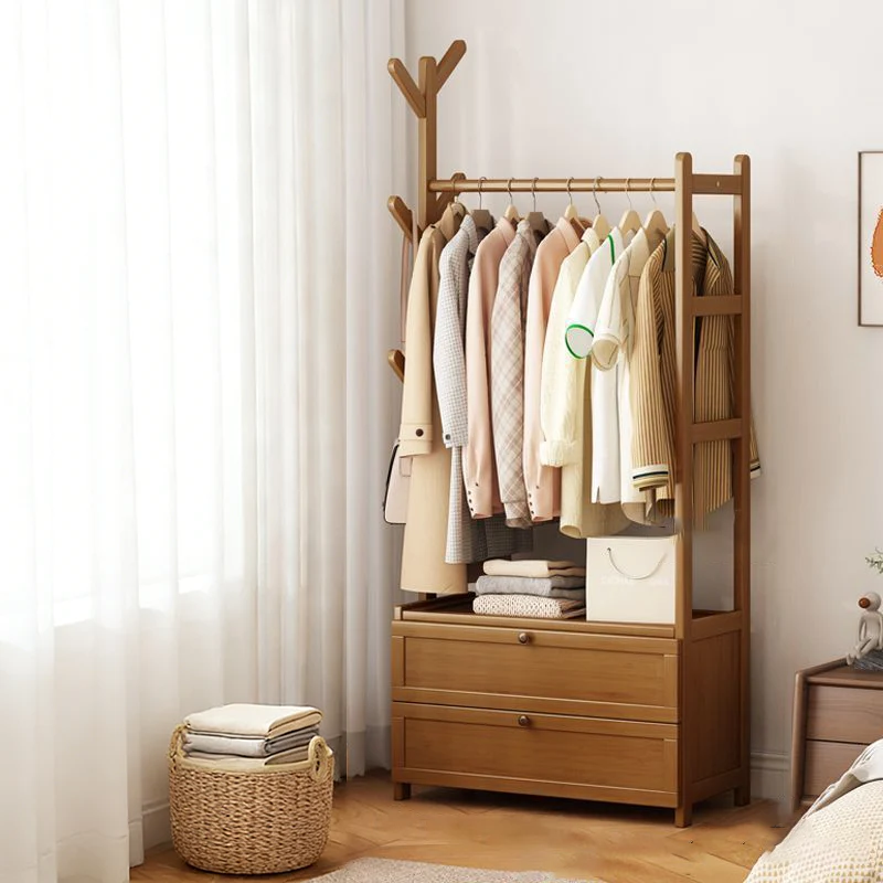 Modern Minimalist Nan Bamboo Rectangular Hall Tree 2-Cabinet Storage Rack For Bedroom & Living Room