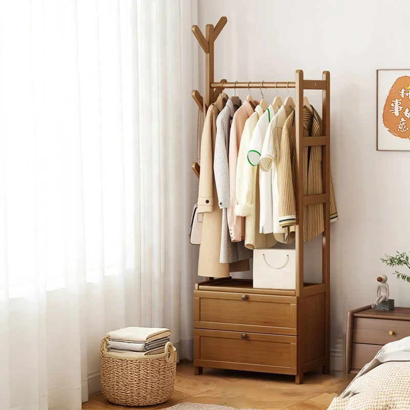 Modern Minimalist Nan Bamboo Rectangular Hall Tree 2-Cabinet Storage Rack For Bedroom & Living Room