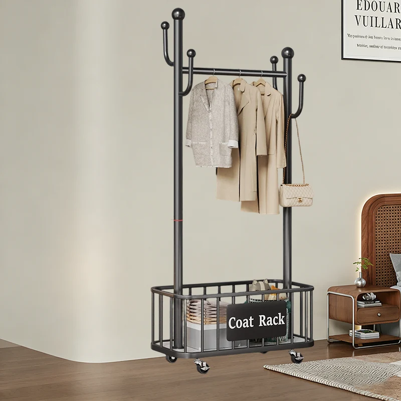 Modern Minimalist Iron Rectangular Hall Tree 1-Cabinet Movable For Living Room & Bedroom