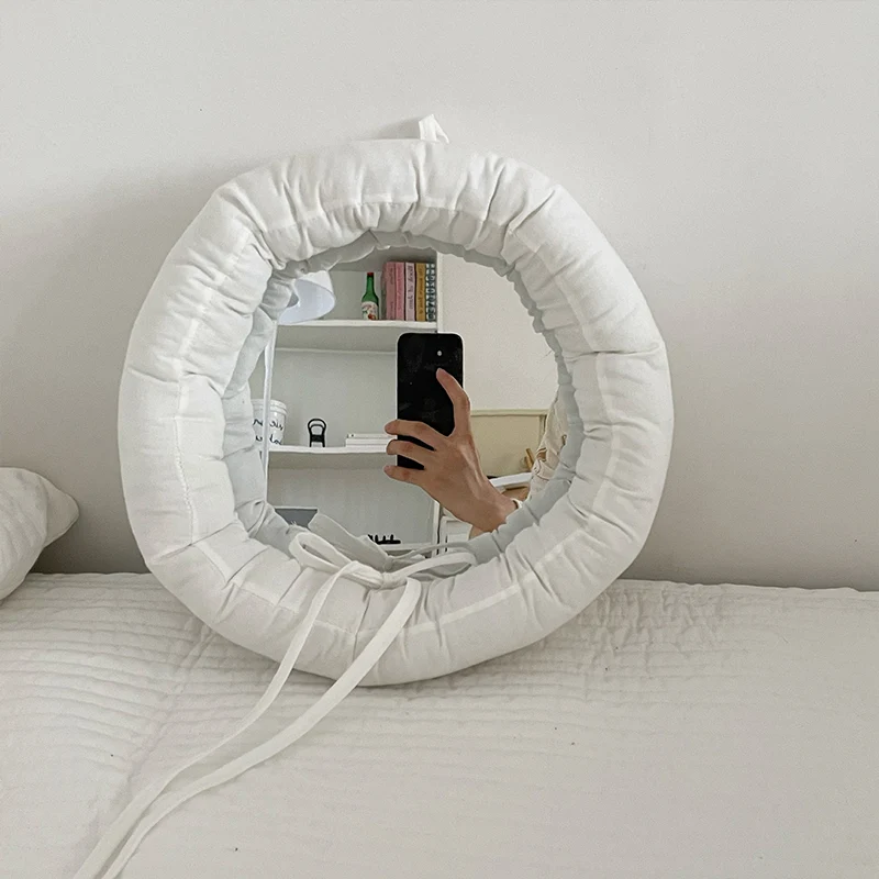 Contemporary Creative Round Cotton Fabric Acrylic Hanging Wall Mirror For Bedroom