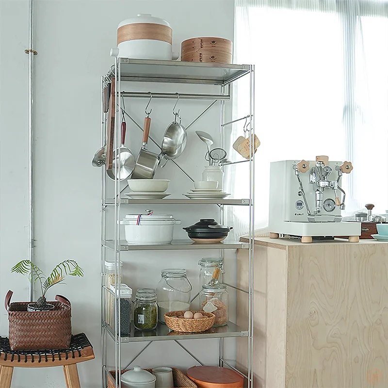 Modern Minimalist Rectangular Carbon Steel Stainless Steel Storage Shelf Adjustable Shelves 5/6-Tier For Kitchen