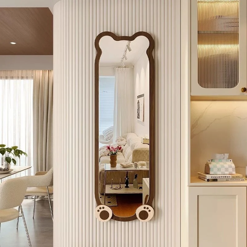 Contemporary Creative Bear Shape Glass MDF Carbon Steel Full-Length Mirror Floor Stand For Living Room
