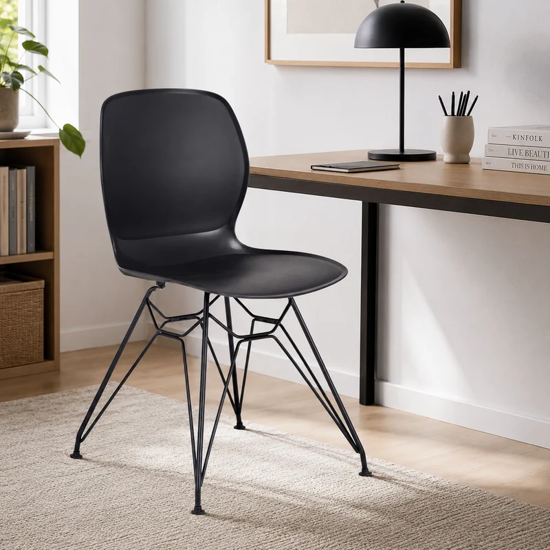 Contemporary Nordic Ergonomic PP Dining Chairs With Steel Legs - Set Of 4 Dining Room, Kitchen & Home Office