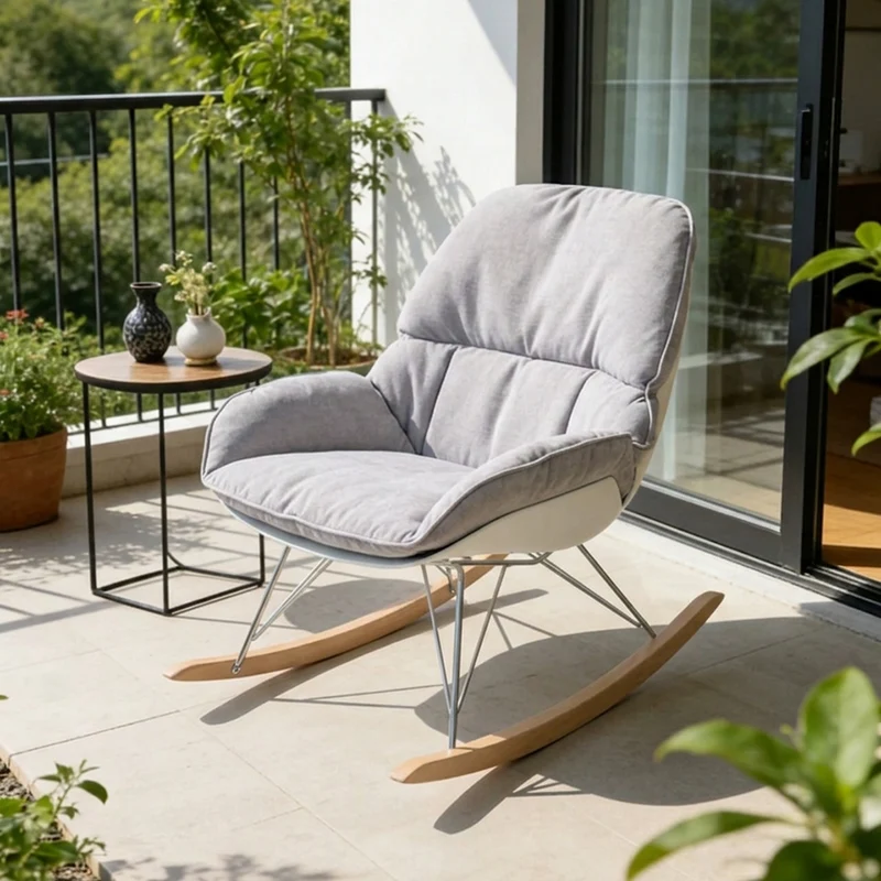 Contemporary Nordic Upholstered Rocking Chair - Ergonomic Steel PP Fabric Solid Wood Lounge Chair For Living Room, Bedroom & Reading Nook