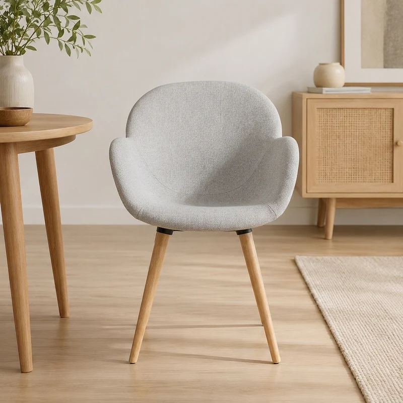 Contemporary Nordic Upholstered Dining Chair With Armrests - Fabric Seat PP Frame & Solid Beech Wood Legs, Set Of 2
