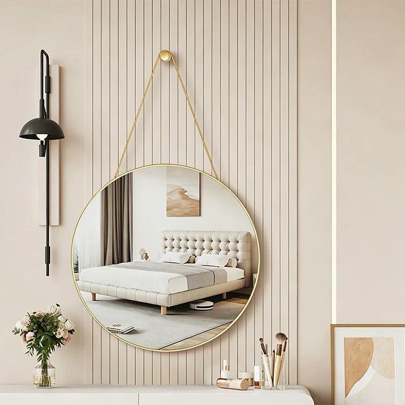 Modern Minimalist Round PVC MDF Glass Wall Mirror For Living Room