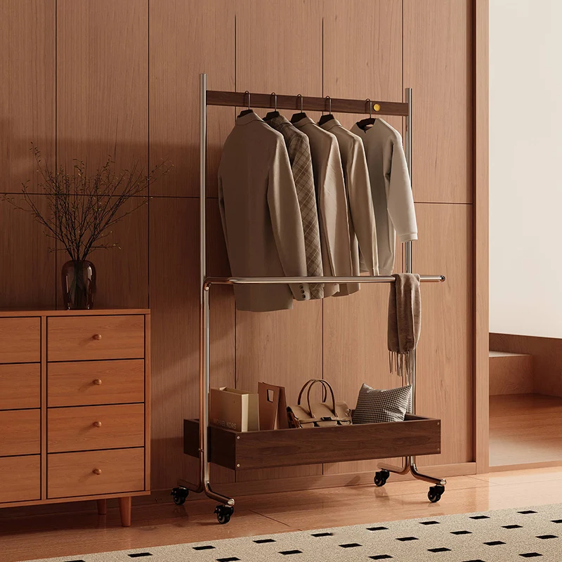 Contemporary Retro Nan Bamboo PE Rattan Stainless Steel MDF Hall Tree 1-Cabinet Movable For Living Room & Bedroom