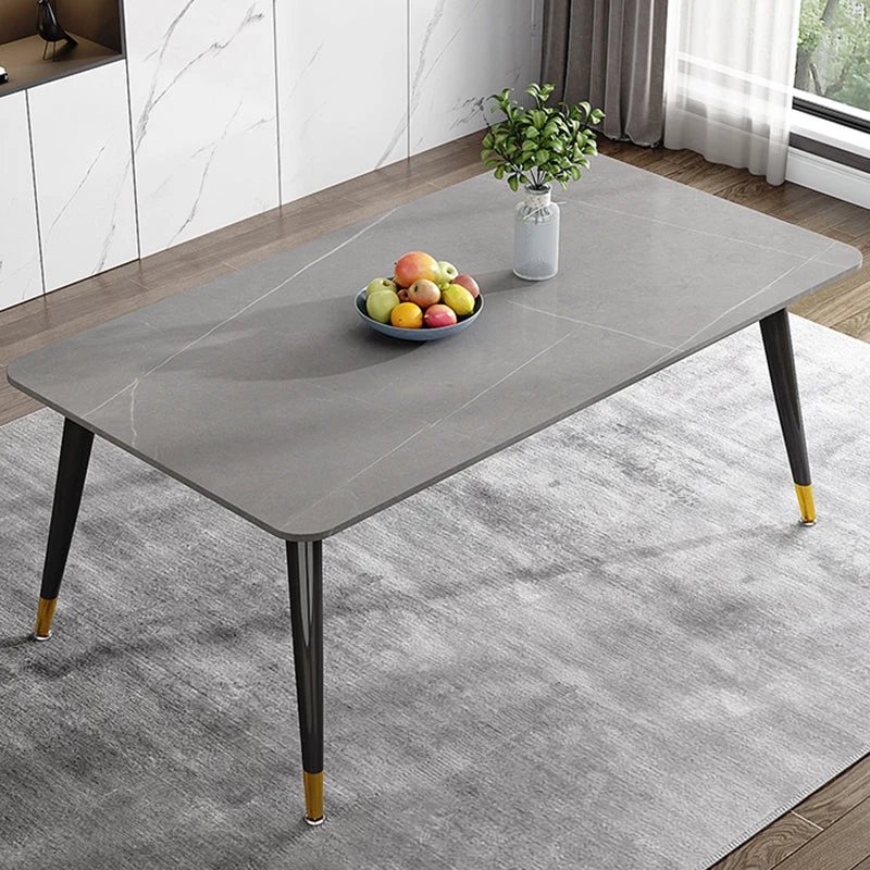 Luxury Rectangular Stone Top Dining Table with 4 Gold & Black Steel Legs