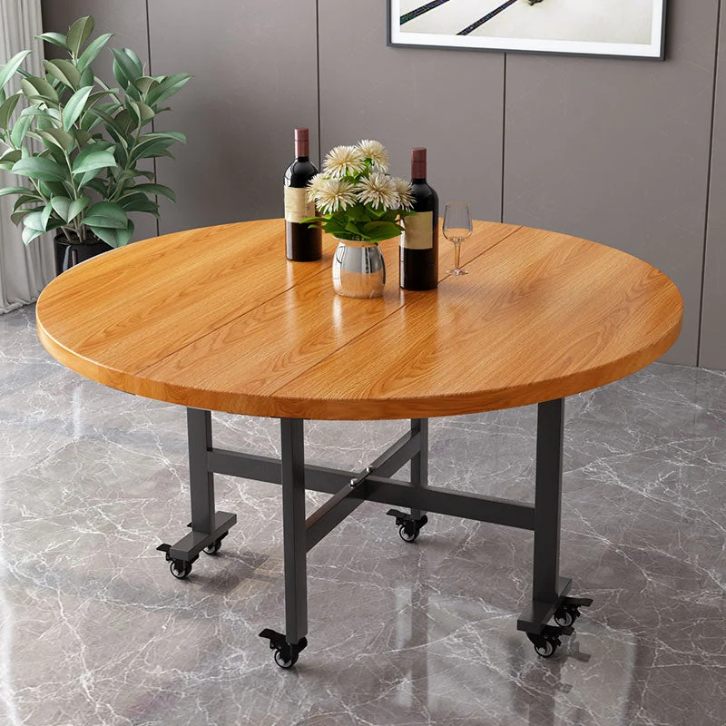 Modern Round Easy Folding Wooden Dining Table with Double Drop Leaf