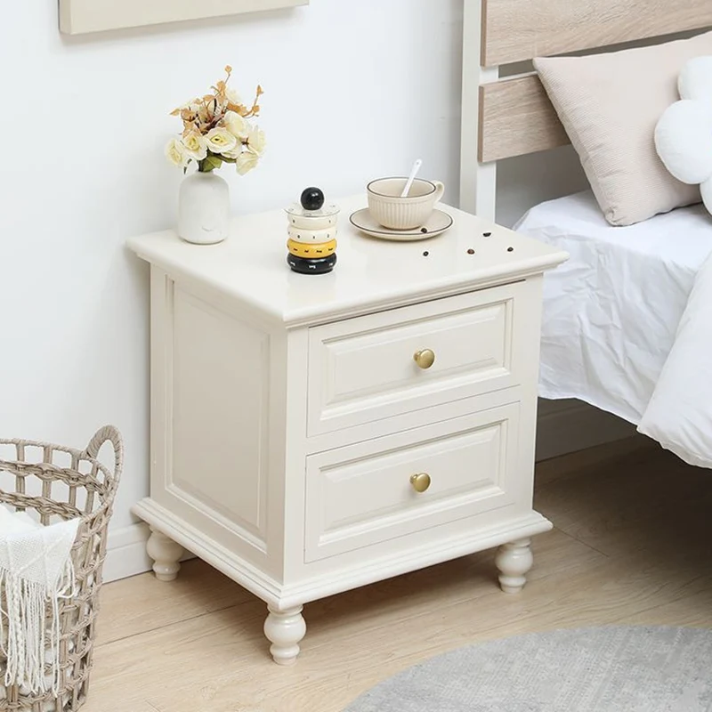 Contemporary Nordic Square Rectangular Paulownia Wood Pine Wood Nightstand 2-Drawer For Bedroom