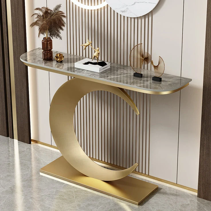 31.5" H Glam Half Moon Console Accent Table Antique Finish Console Sofa Table