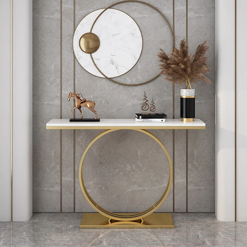 Glam Hall Pedestal Marble Rectangle Stain Resistant Console Sofa Table