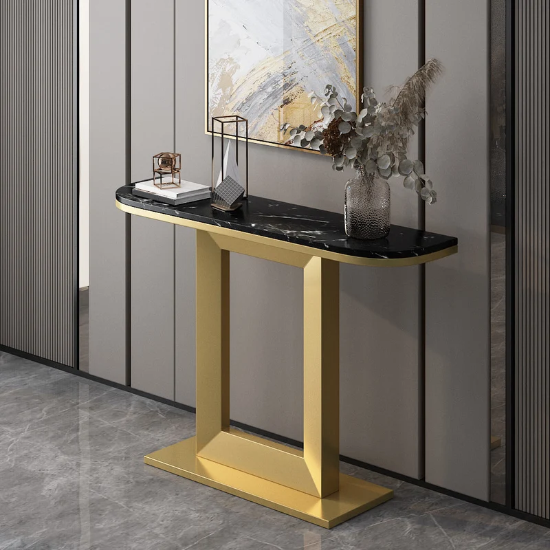 Glam Marble Console Table Iron Half Moon Console Sofa Table for Hall