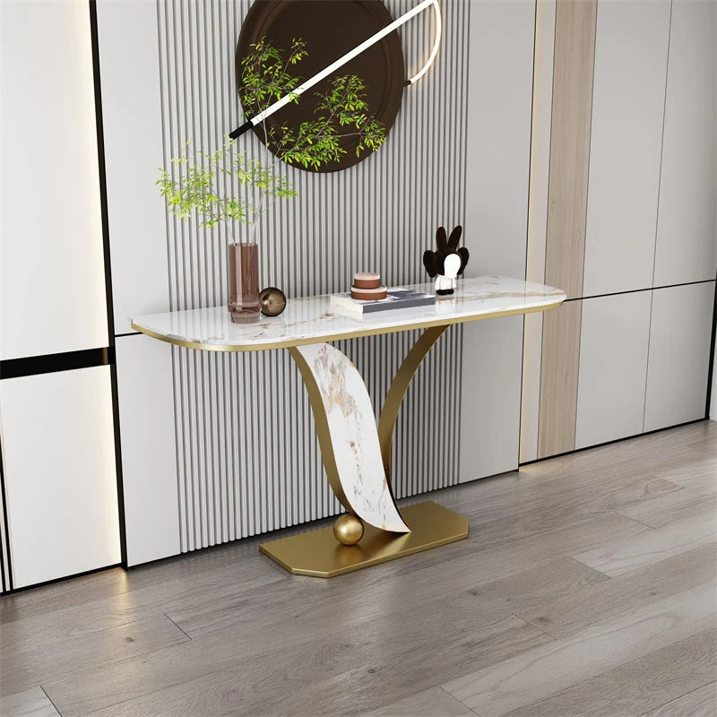 Half Moon Stone Console Table Stain Resistant Console Table,Scratch Resistant Sofa Table