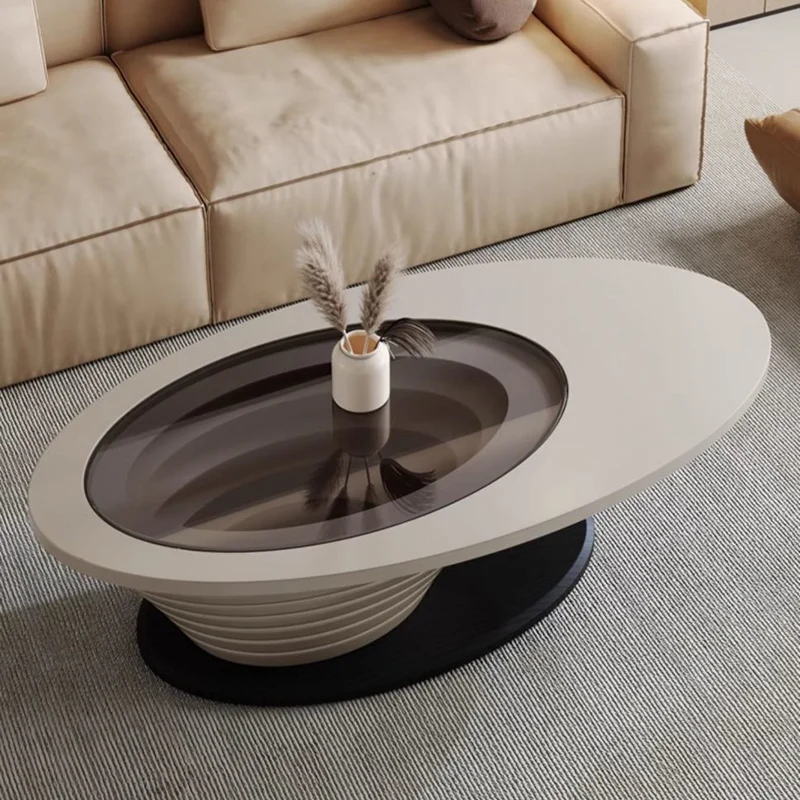 Contemporary Nordic Ellipse Glass Steel Coffee Table For Living Room