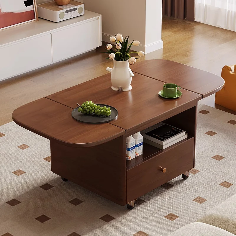 Modern Minimalist Square Ellipse Plywood Eco-Friendly Engineered Wood Pine Wood Foldable Movable Coffee Table 1-Drawer For Living Room