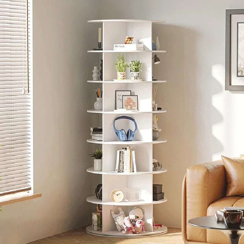 Modern Minimalist PVC Wood-Plastic Board Round Display Rack 4/5/6/7-Tier Rotating Storage Rack For Bedroom & Living Room