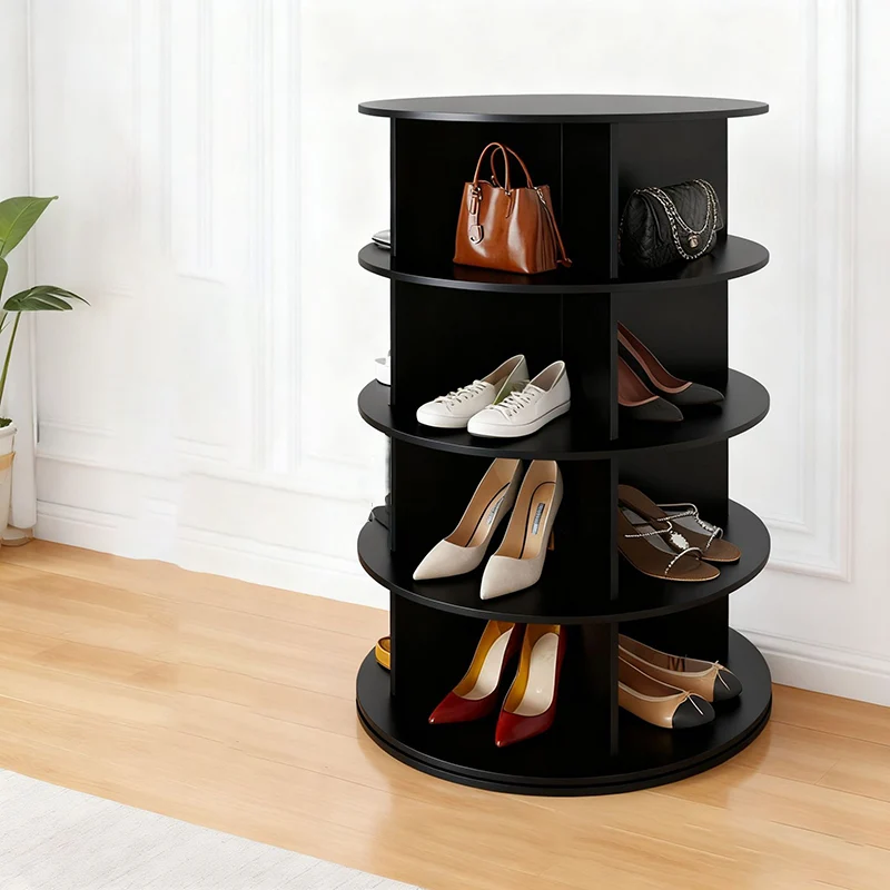 Modern Minimalist PVC Wood-Plastic Board Round Display Rack 4/5/6/7-Tier Rotating Storage Rack For Bedroom & Living Room