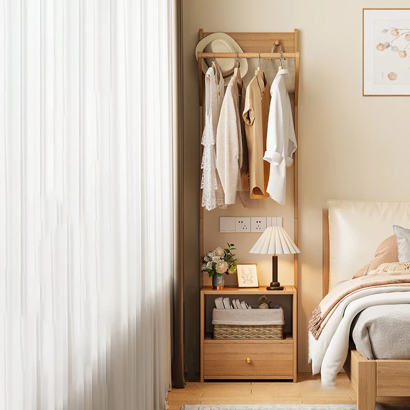Modern Minimalist Nan Bamboo MDF Rectangular Hall Tree 2-Tier Bedside Storage For Bedroom