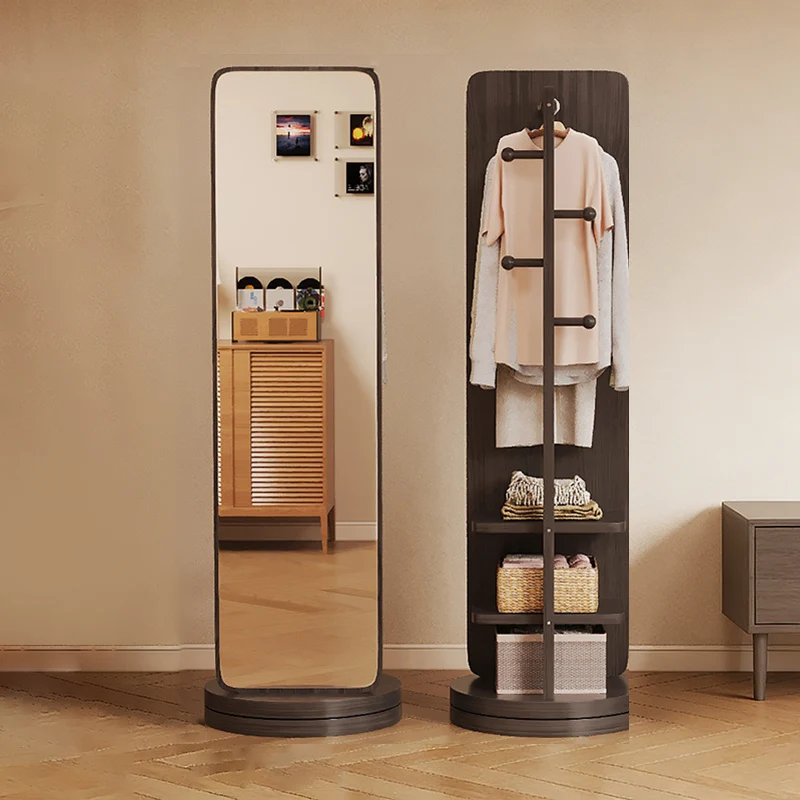 Modern Minimalist MDF Glass Rectangular Bear-shaped Hall Tree 3-Tier Storage Full-Length Mirror For Bedroom & Living Room