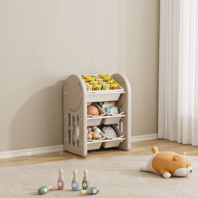 Contemporary Creative Oval Environmentally Friendly HDPE Iron Kids Storage Shelf 3-Tier For Living Room