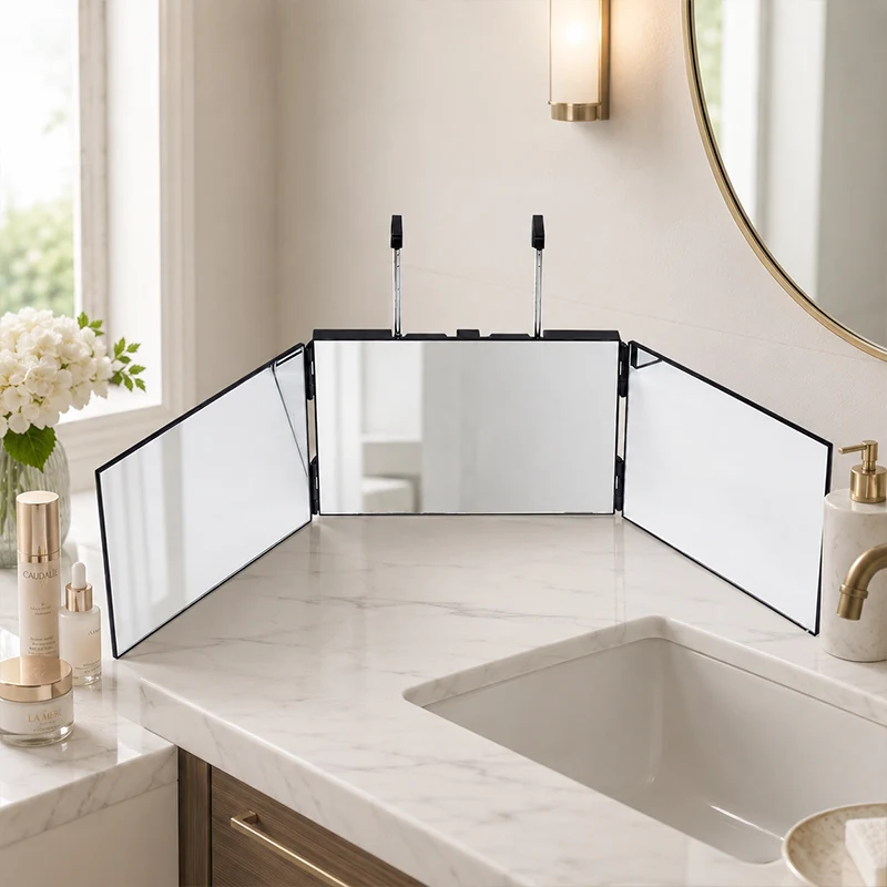 Modern Minimalist Rectangular ABS Glass Barber Wall Mirror Folding For Bathroom