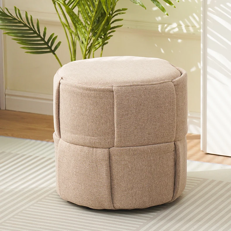 Contemporary Nordic Cylinder Plywood Pine Wood Fabric Sponge Low Stool Backless Armless For Hallway