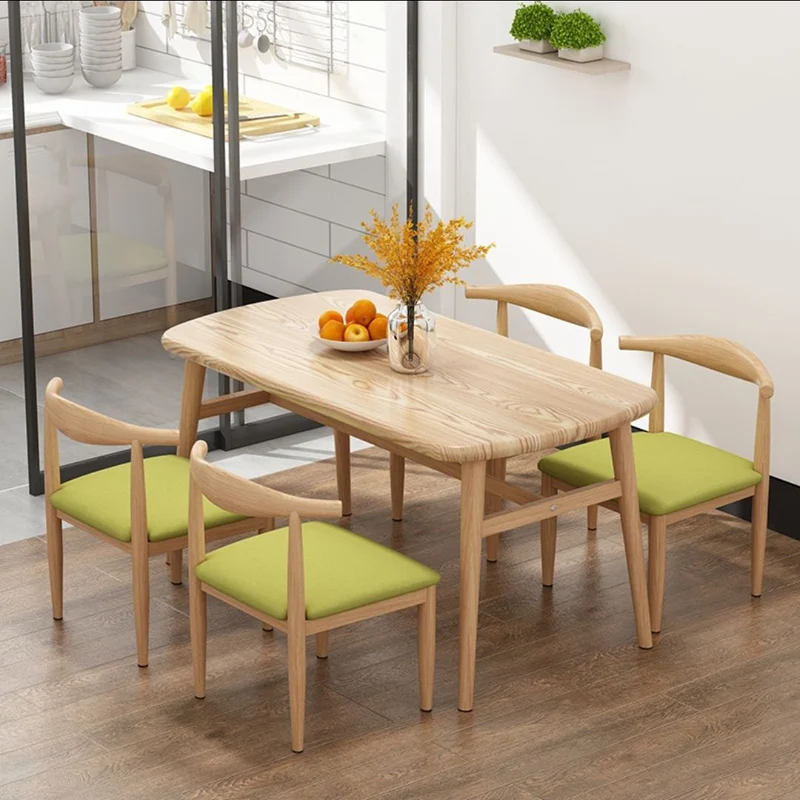 Contemporary Rectangular Wooden Dining Table with Iron Trestle for 2-4 People