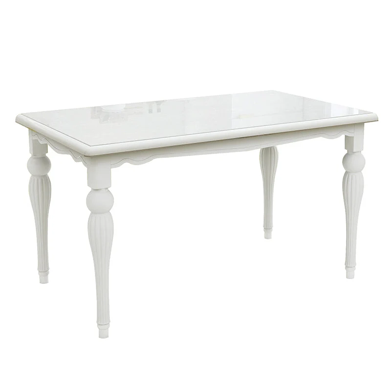 Modern White Rectangular Glass Top Dining Table with Solid Wood Legs