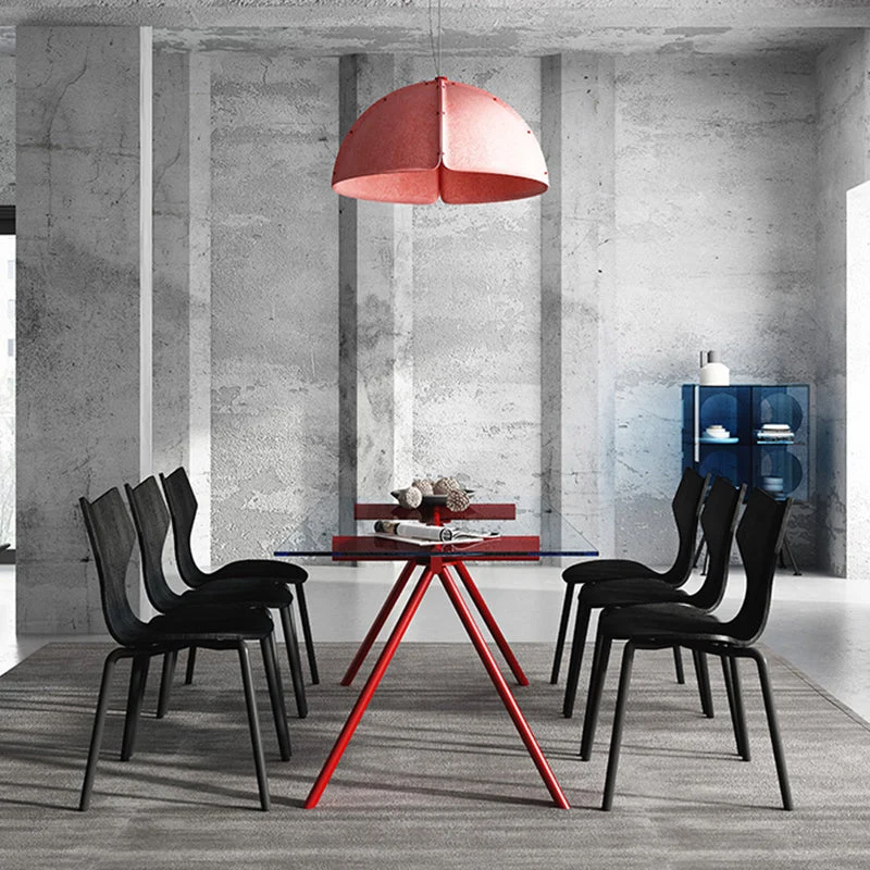 Contemporary Rectangular Glass Top Dining Table with Steel Legs