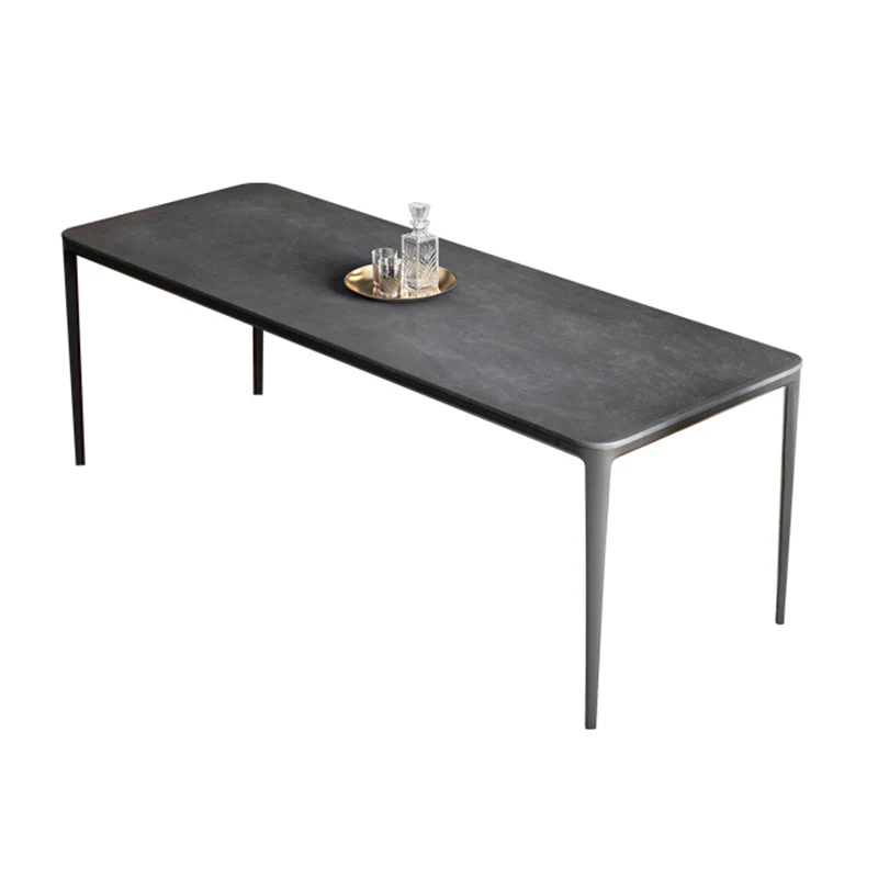 Modern Grey Rectangular Stone Tabletop Dining Table with 4 Black Legs
