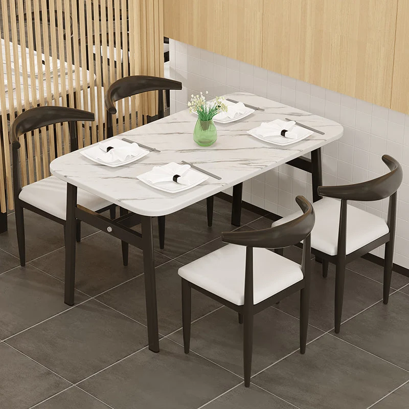 Contemporary White Rectangular Wooden Dining Table with 4 Steel Foot