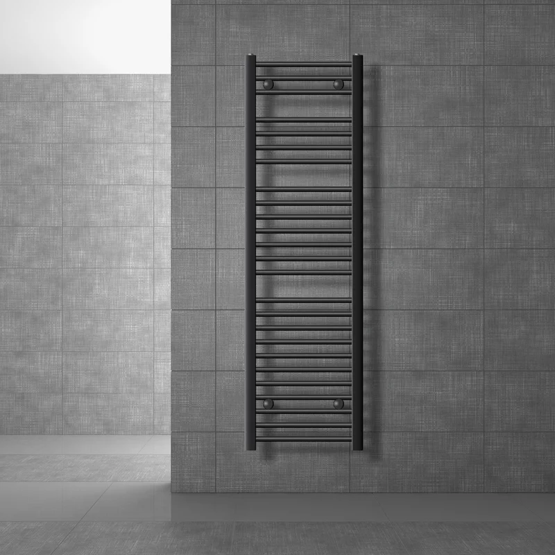 Elektrischer Badheizkörper mit Heizstab 900W 400x1500 mm Anthrazit gebogen Seitenanschluss & Thermostat Touchbedienung LuxeBath