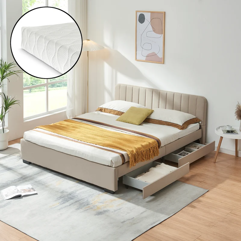 Polsterbett Nofrenna mit Matratze Leinen [en.casa]