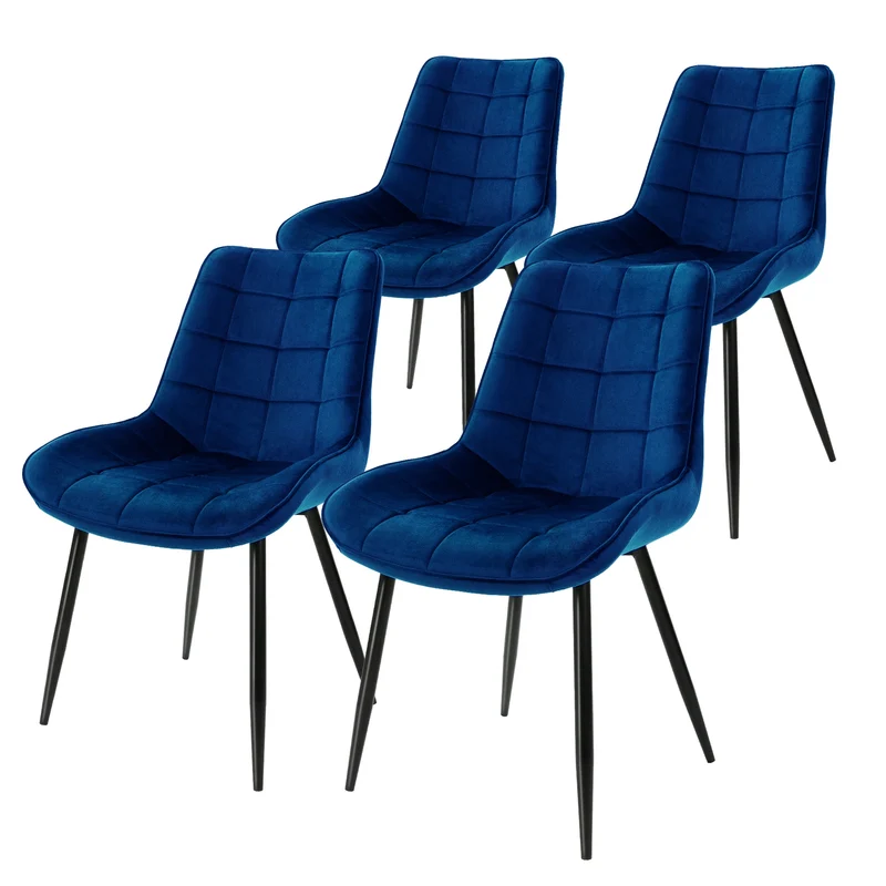 Esszimmerstuhl 4er Set Quadrat Steppung Dunkelblau Samtbezug mit Metallbeinen inkl. Montagematerial ML-Design