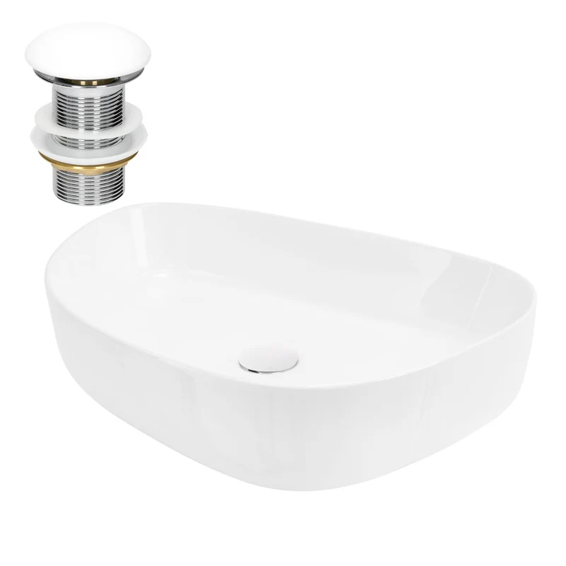 Waschbecken inkl. Ablaufgarnitur Weiß ohne Überlauf 55x42x14 cm Weiß aus Keramik LuxeBath