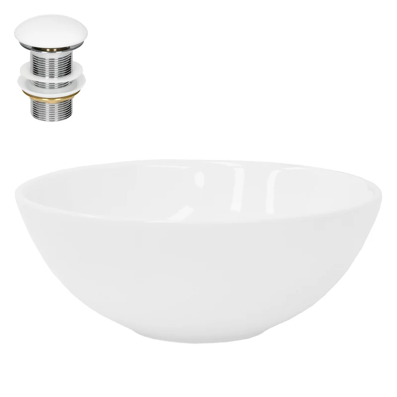 Waschbecken inkl. Ablaufgarnitur Weiß ohne Überlauf Ø 28x11,6 cm Weiß aus Keramik LuxeBath
